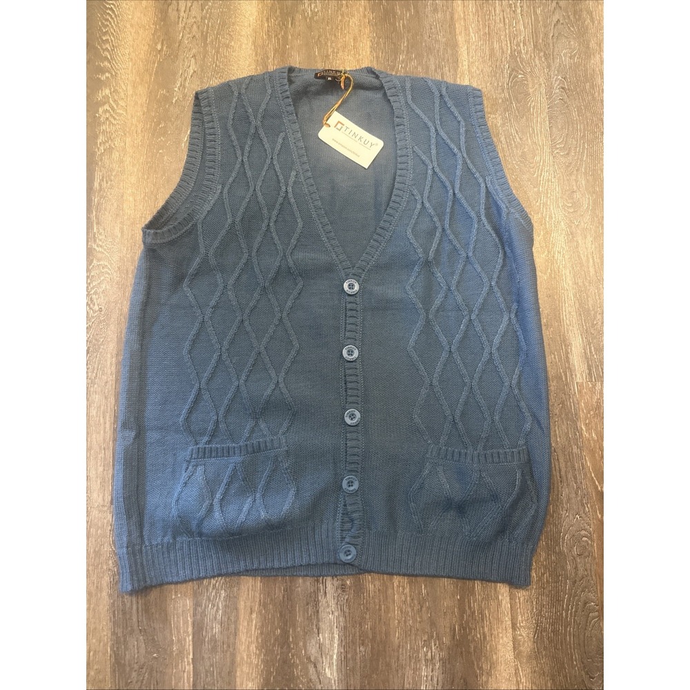 Tinkuy Peru Alpaca Wool Cardigan Cable Knit Sweater Vest Men's  XL Blue NWT